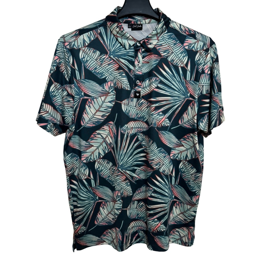 Bad Birdie Polo Shirt Mens Large Performance Golf Activewear Floral Tropical AOP